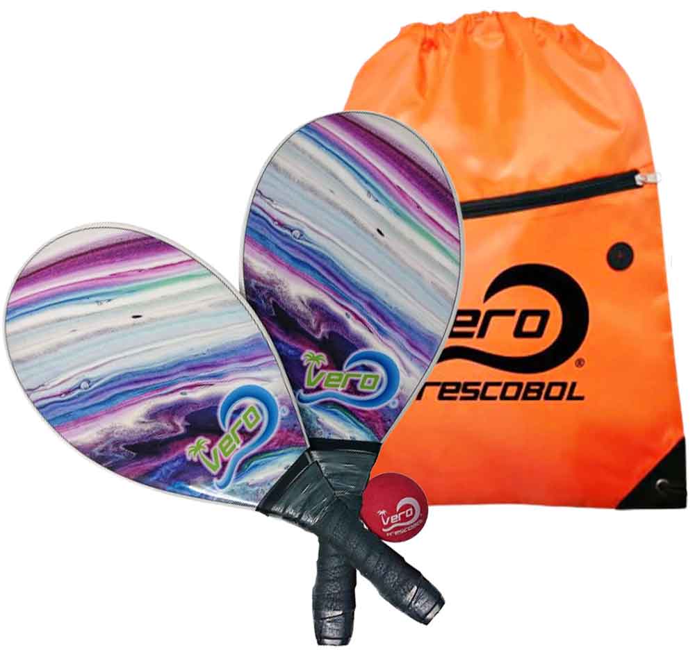 2 Raquetas De Playa Vero Frescobol Fiberglass Pelota Oficial